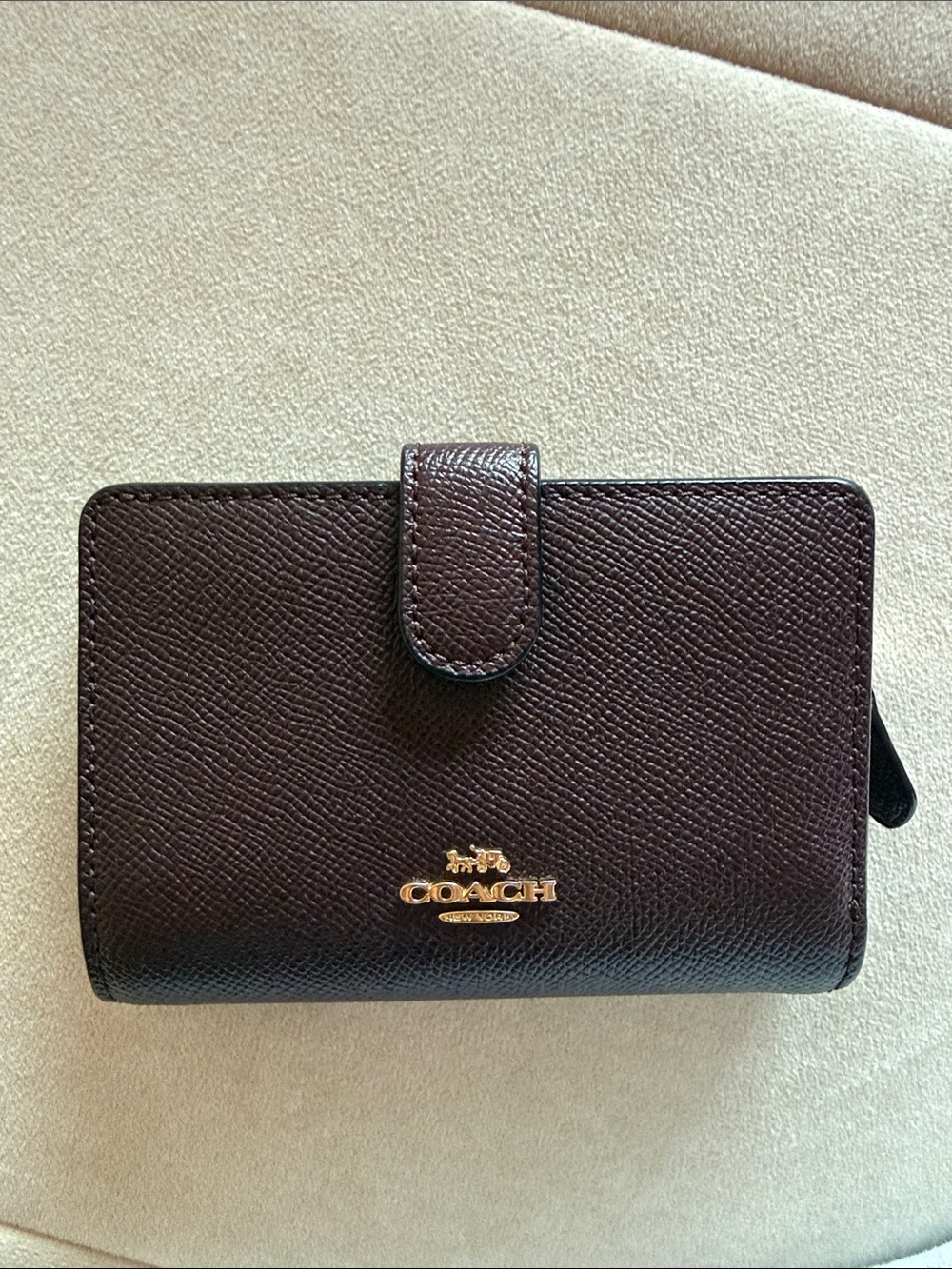 Coach Compact Wallet in OXBLOOD with Gold Hardware